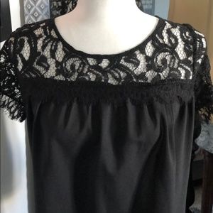 Verty Black Lace Trim Short Sleeve Blouse Top Med